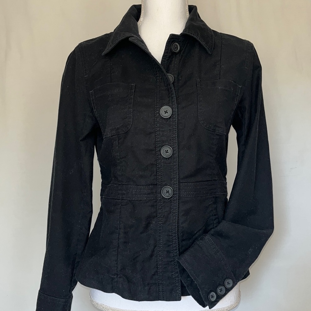 gap Spring Jacket in Black Cotton Canvas Unlined Front Patch Pocket Normy Style